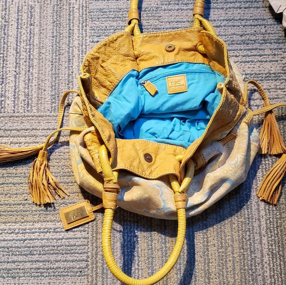 Vintage 'Red' by Marcecko Yellow And Blue Fabric Hobo Style Bag